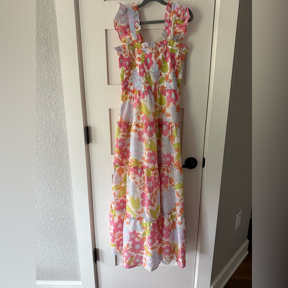 J.Marie Pink and Orange Strapless Sundress for Resort Wear